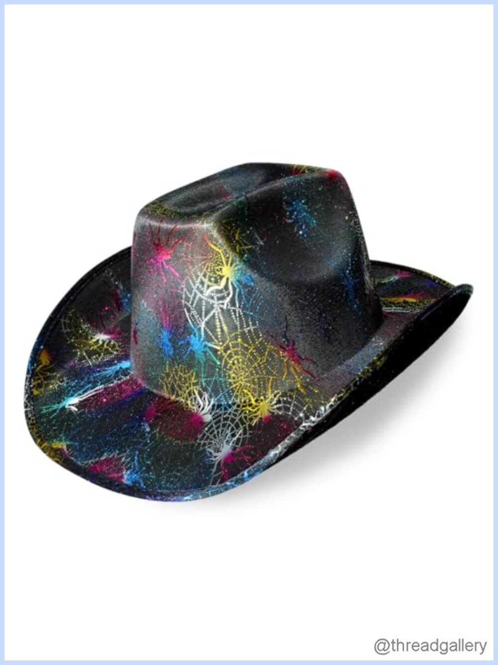 Black Cowboy Hat Colorful Spider Web Halloween Western Cowgirl Costume Accessory